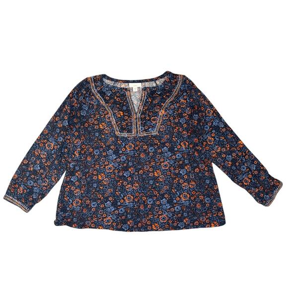 J. Jill Notched Neck Long Sleeve Blouse Size Petite Medium - Picture 1 of 3